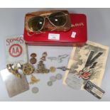 Collection of WWII period militaria to include: RAF and Royal Artillery badges, German coins,