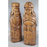 Pair of carved pine term type figures, opening to reveal bottle space. Modern. 41cm high approx. (