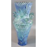 Turquoise abstract Art Pottery two handled vase, possibly Gwyli Pottery. 33cm high approx. (B.P. 21%