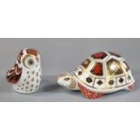 Two Royal Crown Derby bone china paperweights, to include: Tortoise and Owlet. (2) (B.P. 21% + VAT)