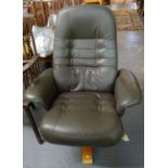 Modern leather swivel armchair on beech frame. (B.P. 21% + VAT)