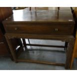 Early 20th century oak single drawer on carved cutlery drawer with chamfered supports. (B.P. 21% +