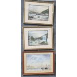 Audrey Jeffreys, the Inner Harbour Fishguard and Low Tide Solva Harbour, signed. Watercolours, a