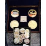 Nine 70th Anniversary Battle of Britain proof coin medallions together with Supermarine Spitfire