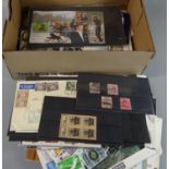 All World collection of stamps in shoebox. 100s of mint and used stamps on cards, in packets, covers
