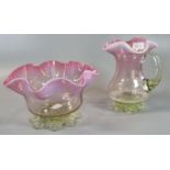 Two Victorian pink Vaseline glass items: sugar bowl and cream jug. (2) (B.P. 21% + VAT)