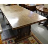 Early 20th century mahogany refectory type dining table with shaped sides. (B.P. 21% + VAT)