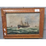 British School (19th/early 20th century), study of a steam freighter, indistinctly signed. Oils on