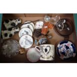 Collection of assorted items to include: small Staffordshire seated spaniels, moulded glass pin