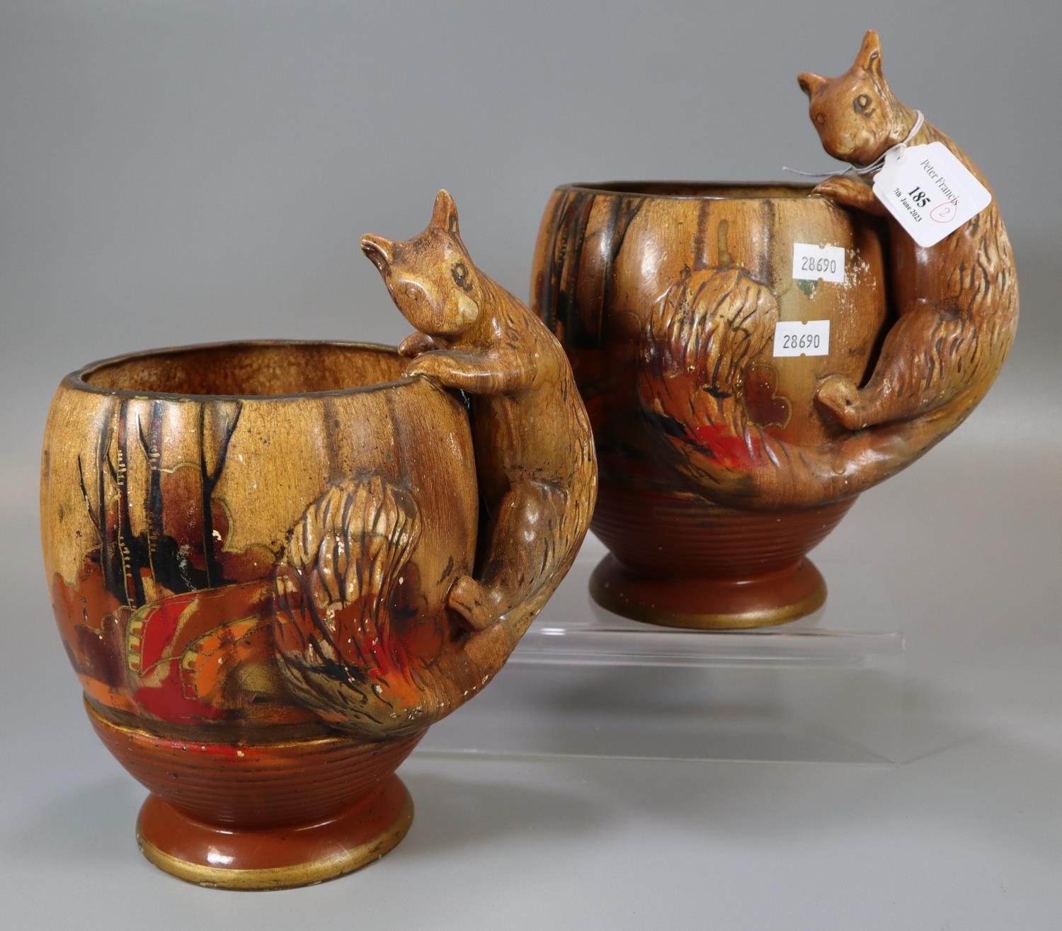 Pair of Squirrel Wilton England pottery vases. (2) (B.P. 21% + VAT)