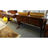Edwardian mahogany inlaid vanity table on tapering legs and casters together with a 19th style