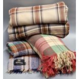 Box of textiles to include: vintage woollen blankets and throws; three check blankets and a