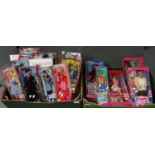 Two boxes of assorted Barbie and Ken dolls to include: Splash in Color, Crystal Ken, Barbie Pilot,