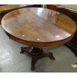 19th century mahogany oval centre table on quatrefoil base and paw feet. (B.P. 21% + VAT)