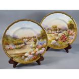 Pair of Royal Doulton china plates, hand pained and signed by E Webster, of two gardens 'White