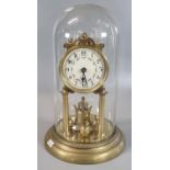 Brass 100 day perpetual motion mantle clock with Arabic face and glass dome on brass base. (B.P. 21%