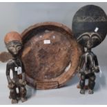 Large hardwood dough kneading parat bowl together with an African hardwood fertility doll and