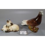 A Beswick 1296 animal figure group of Siamese kittens and a Beswick brown 1383 pigeon designed by Mr