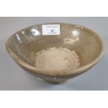 Probably Chinese grey stoneware celadon glazed bowl, Minyao, with Japanese type Kintsugi repairs and