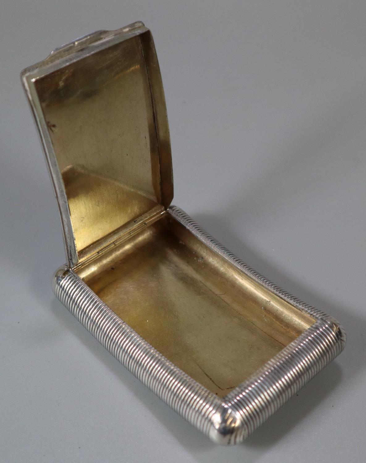 White metal, probably continental, engine turned tobacco/snuff box with gilt interior - unmarked. - Image 2 of 2