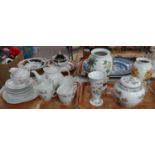 Two trays of china to include: a 21 piece Royal Doulton 'Pillar Rose' teaset, Portmeirion pottery '