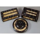 Two similar porcupine quill and ebony wood boxes with sliding lids together with a porcupine quill