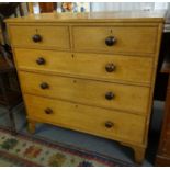 19th century pale oak straight front chest of two short and three long drawers having ebonised