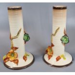 Pair of Clarice Cliff 'My Garden' cylinder spill vases. 18cm high approx. (B.P. 21% + VAT)
