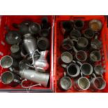 Two boxes of assorted mainly pewter to include: tankards, jugs, coffee pot etc. (2) (B.P. 21% + VAT)