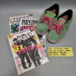 Pair of Vans trainers, Sex Pistols 'Never Mind The Bollocks', green asymmetrical size UK12. (B.P.