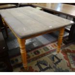 Victorian pine farmhouse kitchen table with painted base. 162x93x74cm approx. (B.P. 21% + VAT)