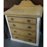 Small Edwardian design pine gallery back four drawer straight front chest with painted sides.