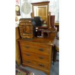 Edwardian mirror back bedroom chest of three drawers together with a Japanese inlaid jewellery box