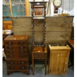 Collection of furnishing items to include: pine single door blind panelled hanging cupboard,