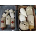 Two boxes containing stoneware hot water bottles of various makes; Timothy White Ltd, Royal