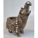 Heavy cast metal incense burner in the form of an elephant with applied hardstone decoration. 19cm