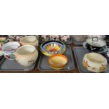 Three trays of china to include: various centre bowls including; Myott Son & Co, large Burleigh