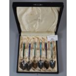 Set of enamel 925 cased spoons. 1.75 troy oz approx. (B.P. 21% + VAT)