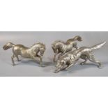 Silver plated study of Retriever dog together with a pair of metal stallions. (3) (B.P. 21% + VAT)