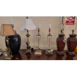 Collection of modern table lamps, some pairs, Japanese taste etc. (7) (B.P. 21% + VAT)