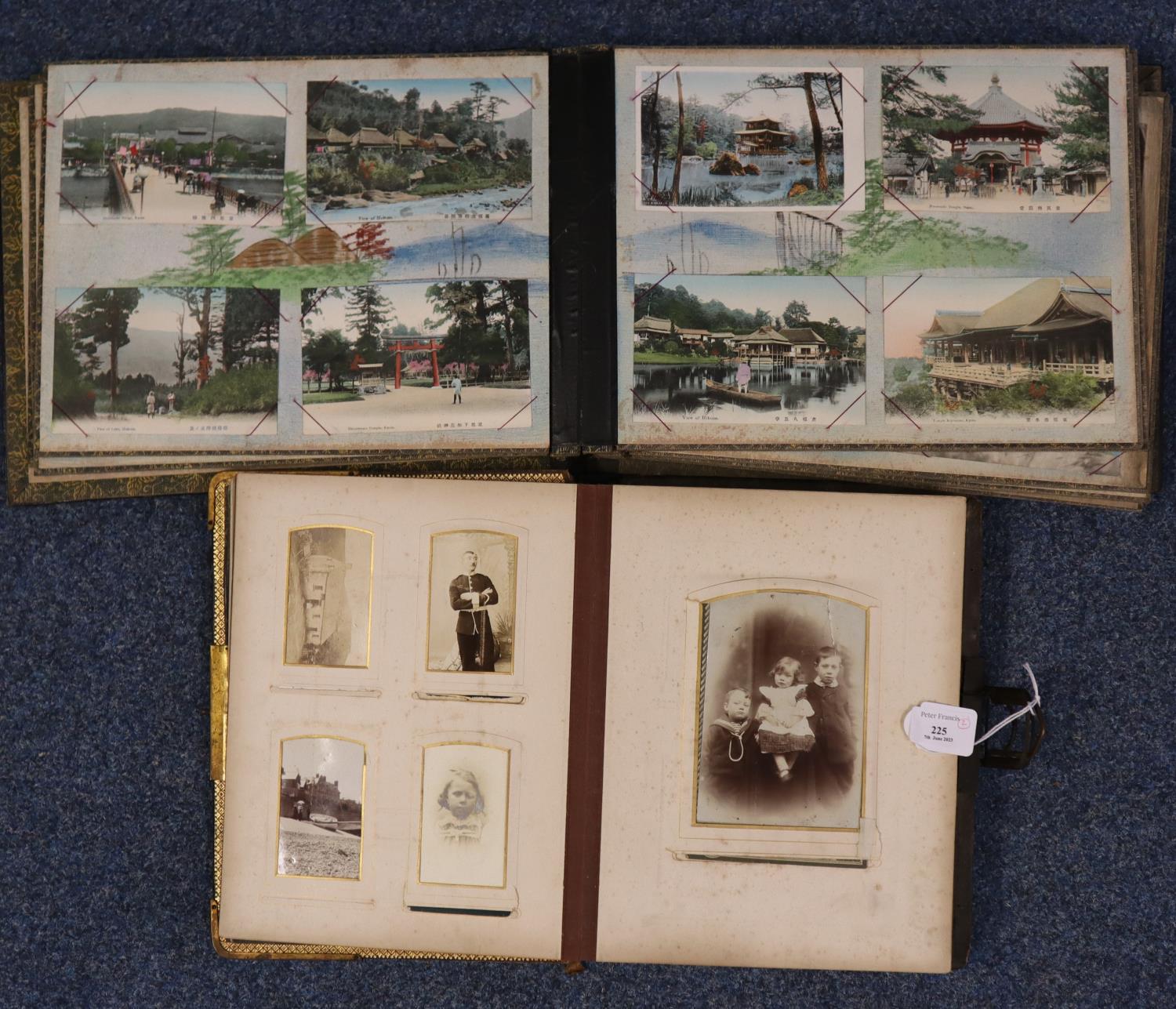 Victorian music album of assorted postcards, portraits, architectural etc. Together with another