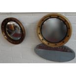 Two similar gilt framed convex mirrors together with a frameless oval mirror. (3) (B.P. 21% + VAT)