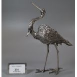 White metal probably continental, study of a heron. 2.2 troy oz approx. (B.P. 21% + VAT)