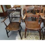 Two similar 19th century elm and beech bar back farmhouse carver armchairs. (2) (B.P. 21% + VAT)