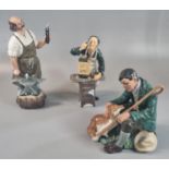 Three Royal Doulton bone china figurines to include: 'The Clockmaker', 'The Blacksmith' and 'The
