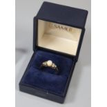 9ct gold white stone and pearl dress ring. 1.5g approx. Size L 1/2. (B.P. 21% + VAT)