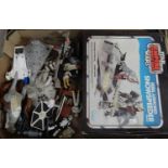 Box of Star Wars action figures to include: R2D2, Ewoks, Chewbacca, Hans Solo, Storm Trooper etc,