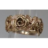 9ct gold rose design ring. Size L1/2. 9g approx. (B.P. 21% + VAT)