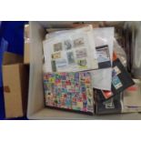 Large plastic box of all World stamps on and off paper, on pages, covers etc. in various boxes. (B.
