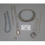 Bag of silver jewellery to include: bangle, bracelet, chain and pendant etc. (B.P. 21% + VAT)